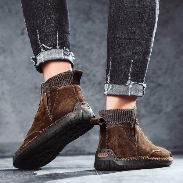 Men Suede Fabric Hand Stitching Warm Plush Lining Ankle Boots - Image 2