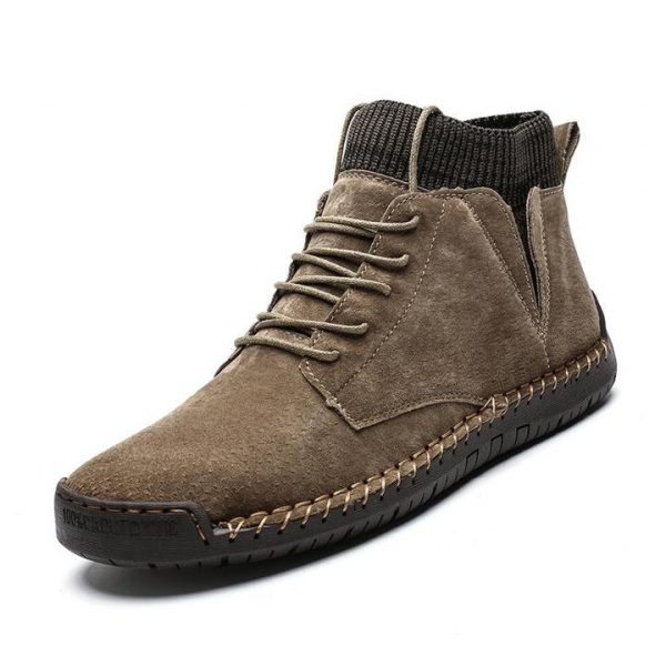 Men Suede Fabric Hand Stitching Warm Plush Lining Ankle Boots - Image 7