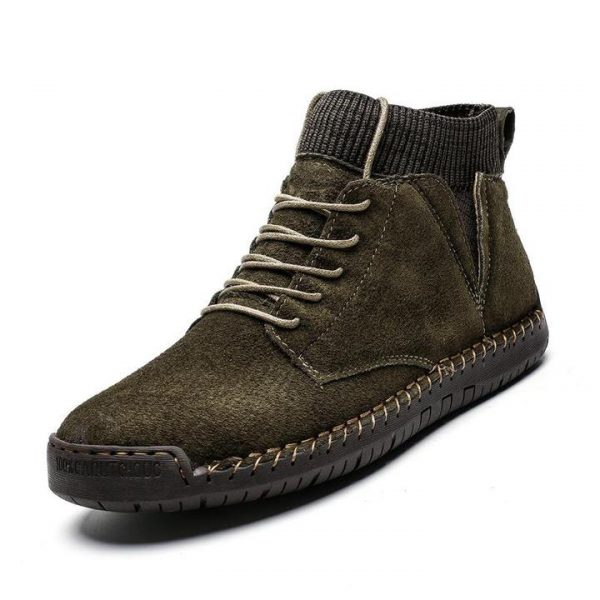 Men Suede Fabric Hand Stitching Warm Plush Lining Ankle Boots - Image 8