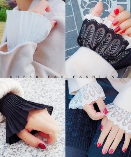 2Pcs/Pair Women Floral Lace Pleated Fake Sleeves