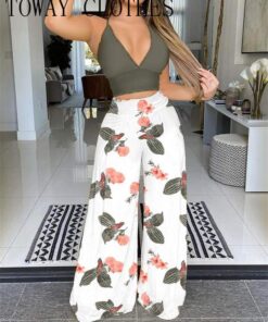 Crochet Lace Halter Crop Top & Wide Leg Pants Set