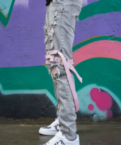 Locked & Loaded Jeans - Straps And Stones - Grey And Pink - LL102