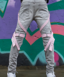 Locked & Loaded Jeans - Straps And Stones - Grey And Pink - LL102