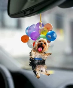 Yorkshire Terrier Dog Fly With Bubbles Car Hanging Ornament-2D Effect