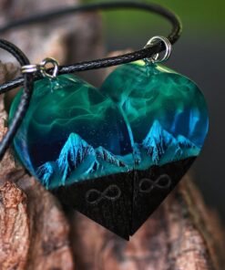 (🎄Early Christmas Sale🎄 - 40% OFF)Wood Resin Paired Heart Pendants Mountains