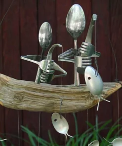 (🔥Hot Sale - 48% OFF)Fishing Man Spoon Fish Sculpture Wind Chime