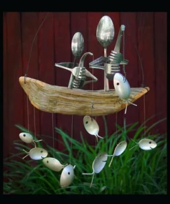 (🔥Hot Sale - 48% OFF)Fishing Man Spoon Fish Sculpture Wind Chime