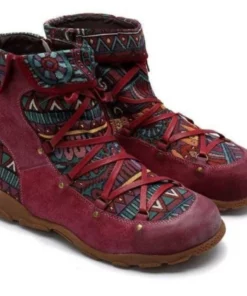 Ladies' Vintage Jacquard Stitching Short Martin Boots