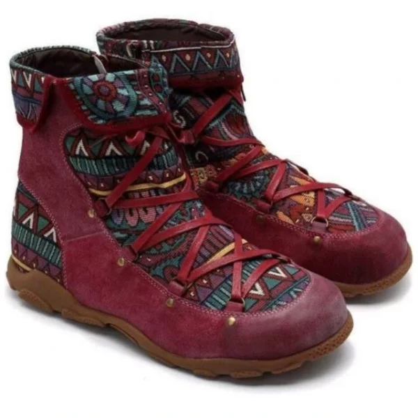 Ladies' Vintage Jacquard Stitching Short Martin Boots