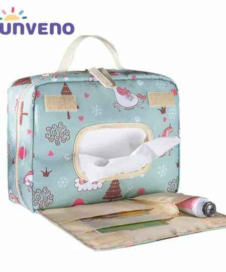 Sunveno Baby Diaper Bags Maternity Bag for Disposable Reusable Fashion Prints Wet Dry Diaper Bag Double Handle Wetbags 21*17*7CM