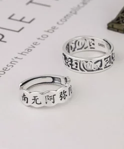 S925 Silver Six-character Mantra Nanmo Amitabha Lucky Ring