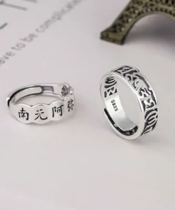 S925 Silver Six-character Mantra Nanmo Amitabha Lucky Ring