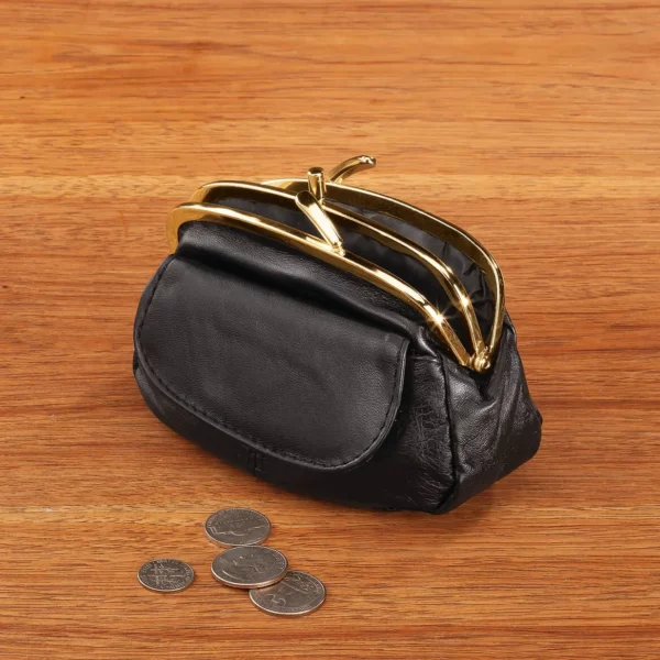 Dual Clasp Leather Coin Purse