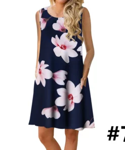 Ladies casual sleeveless U-neck printed dress