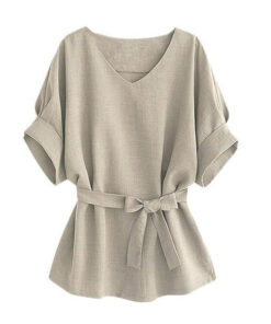 Linen Short-Sleeved Shirt With V-Neckline