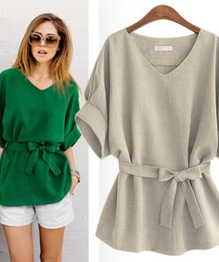 Linen Short-Sleeved Shirt With V-Neckline