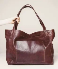 Women's Large Soft Leather Tote Bag With Pocket