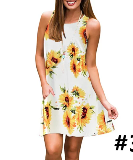 Ladies casual sleeveless U-neck printed dress