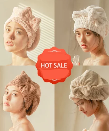 Coral Velvet Cute Bow Bath Cap