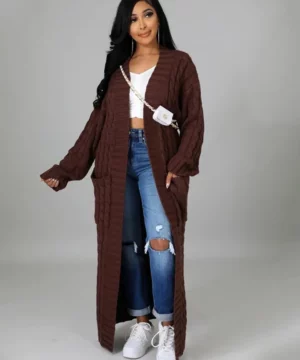 Trending Cable Knit Cardigan With Dual Pocket