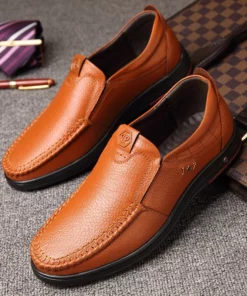 DRESSYE Mens Genuine Leather Soft Insole Casual Business Slip On Loafers