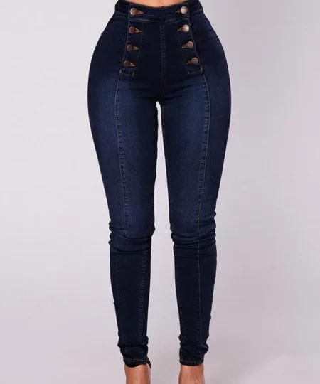 Double Breasted High Waist Skinny Jeans