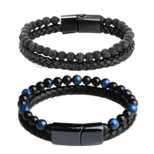 Histone Natural Agate Stone Leather Beaded Bracelet - Image 11