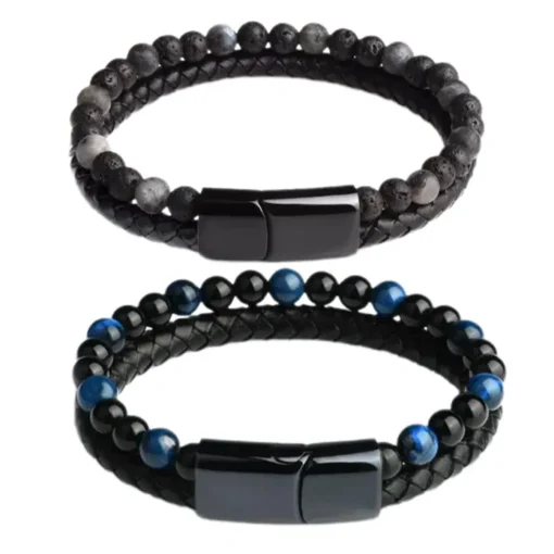 Histone Natural Agate Stone Leather Beaded Bracelet - Image 13