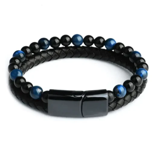 Histone Natural Agate Stone Leather Beaded Bracelet - Image 6